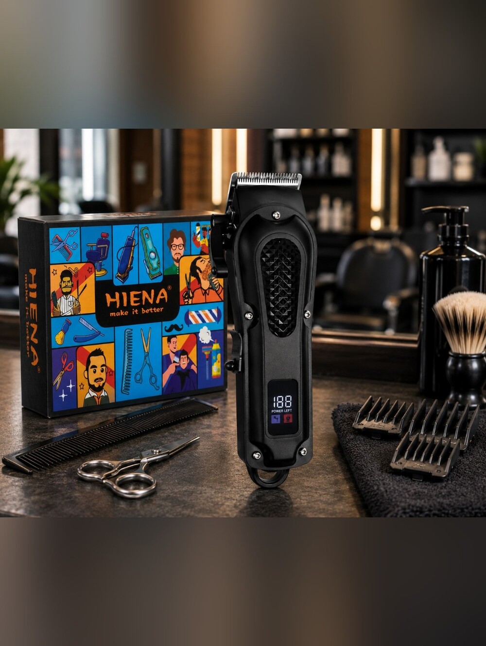 HIENA Professional Cordless Hair Clipper Barber Trimmer Kit LCD Display Recharge